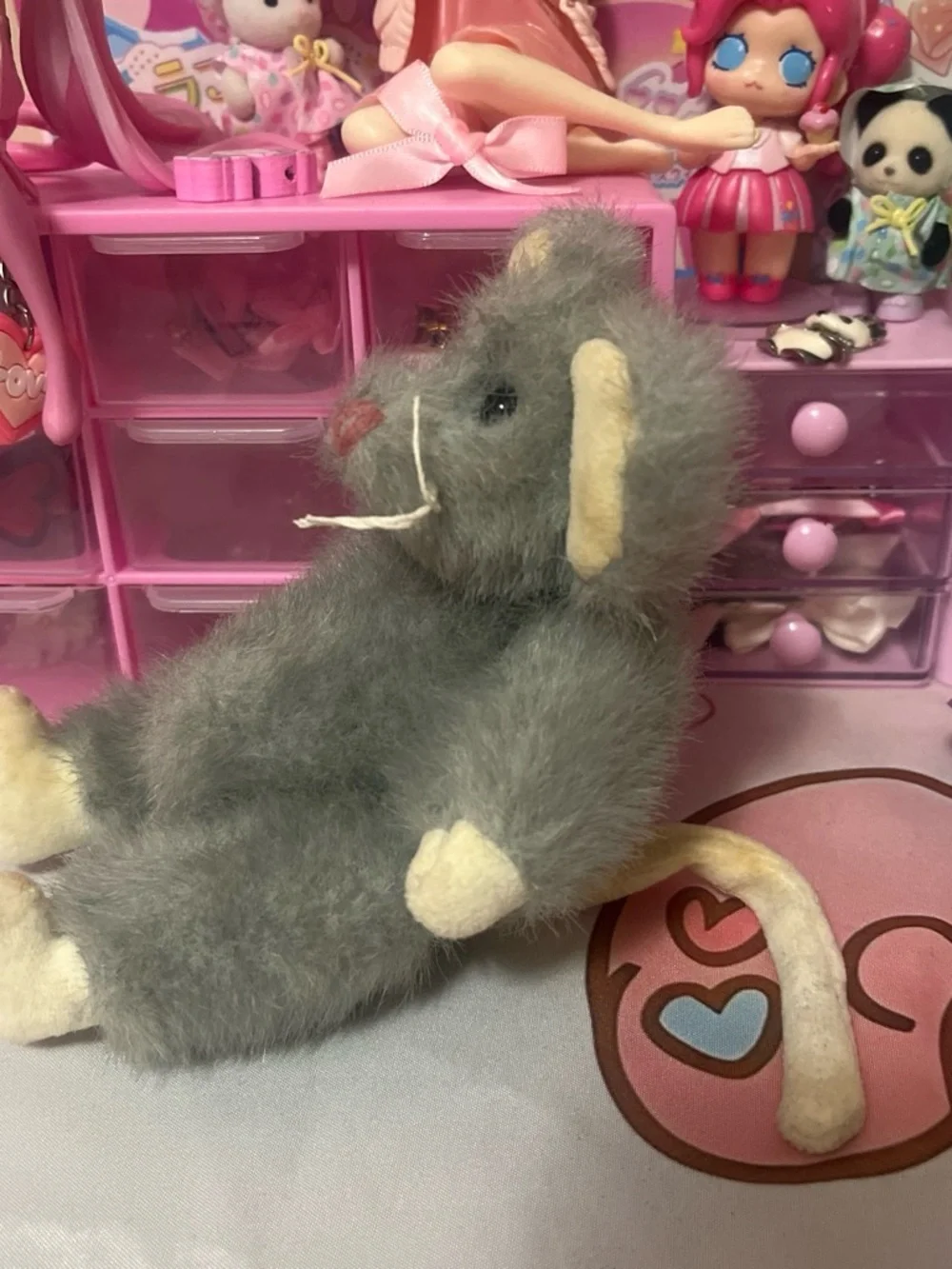 TY 1993 Squeaky Mouse Plush Gray Mouse Stuffed Toy - Soft Small Pet Plush